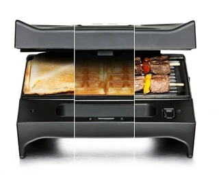 Multi Toast & Grill SWG 700 'Max' - 3 antihaftbeschichtete Wechselplatten für Sandwiches, Belgische Waffeln, Gegrilltes, 700 Watt, schwarz/edelstahl